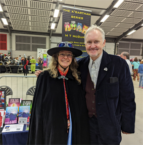 MTM with Nigel Planer in front of her book stall at Norcon 2022